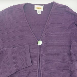 Talbots Ribbed One Button Open Cardigan Women's Large Purple Sweater Business
